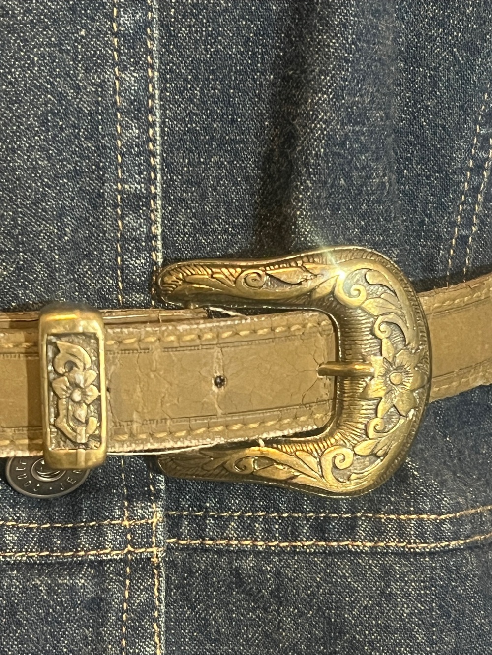 Vintage Classic Western Embossed Buckle faux Leather Belt - Olive